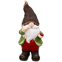 15.75" Green & Red Gnome with Ladybug Outdoor Garden Statue