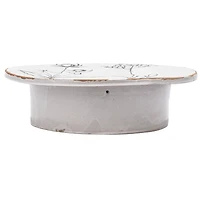 Hello Honey® 12" White & Black Round Debossed Stoneware Pedestal with Flowers & Reactive Glaze