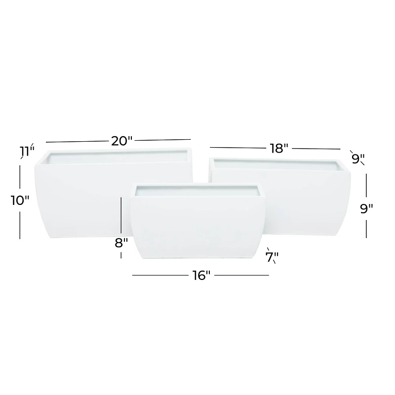 White Modern Planter, Set of 3" 20", 18", 16"