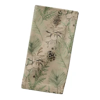 Pine Cones & Greenery on Brown Cotton Twill Napkin