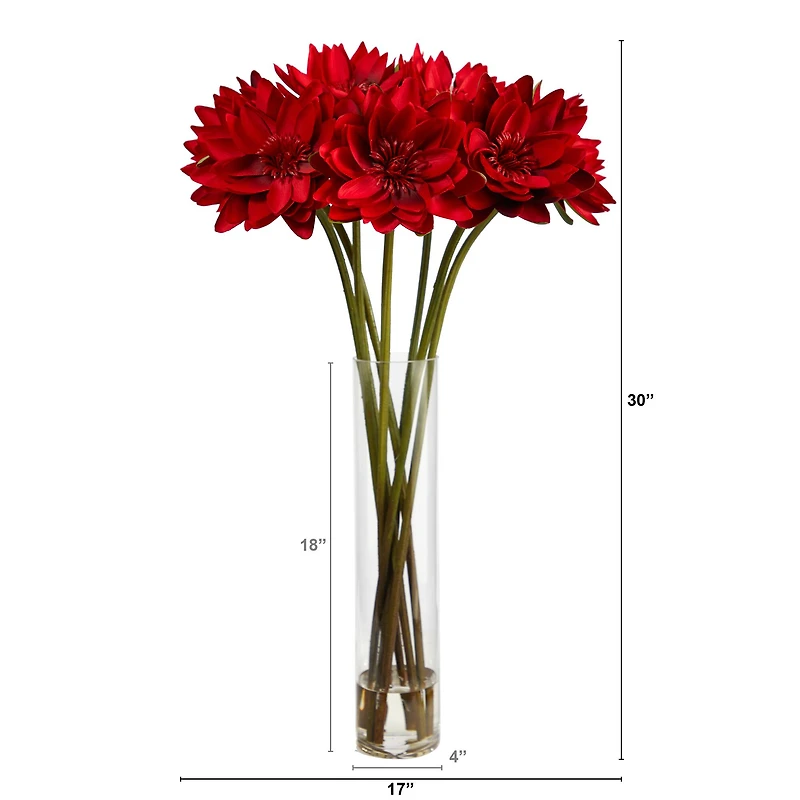 2.5ft. Red Lotus Arrangement in Cylinder Vase