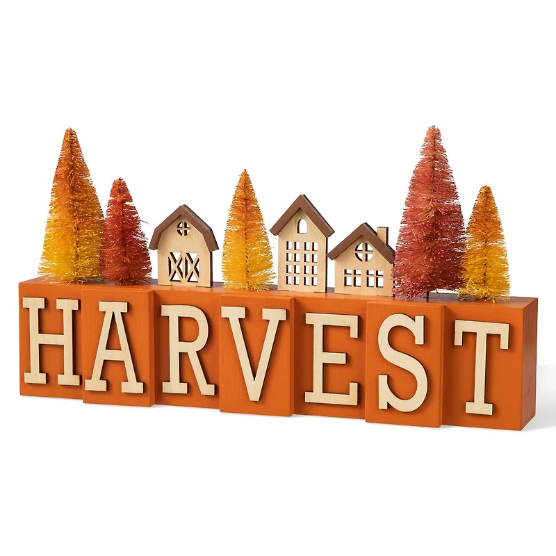 Glitzhome® 14" Harvest Wooden House and Brush Trees Table Décor