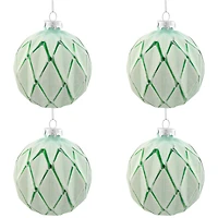 Harlequin Christmas Glass Ball Ornaments - 4" (100mm) - Mint Green - 4ct