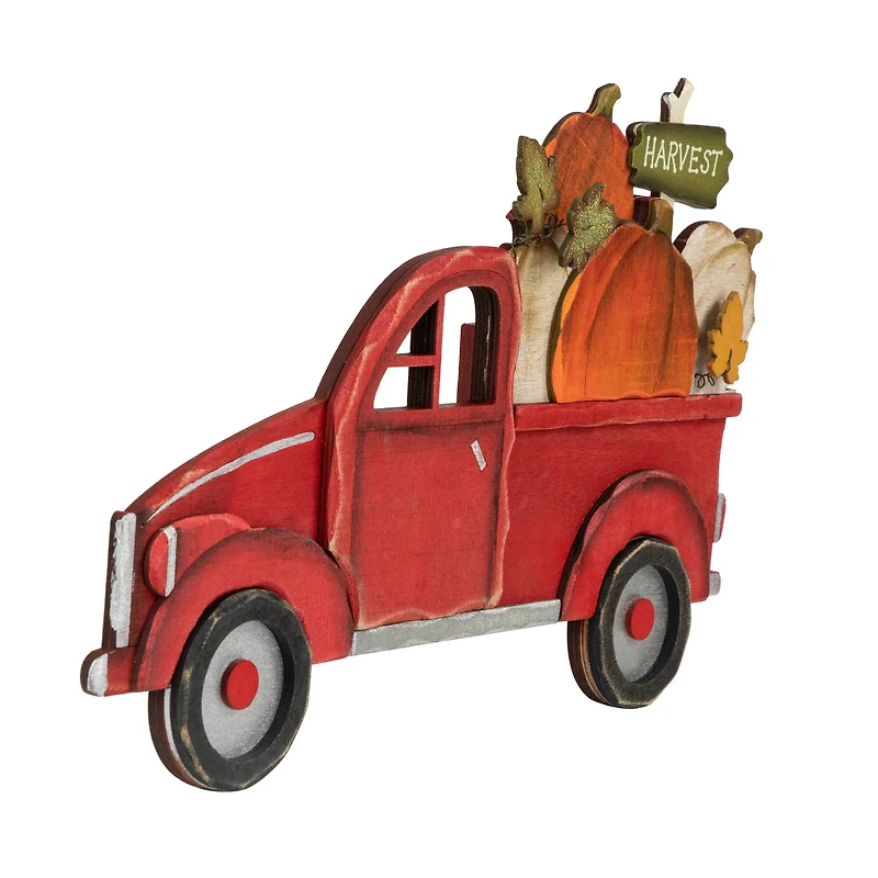 14" Red Truck with Pumpkins Fall Harvest Sign Decoration