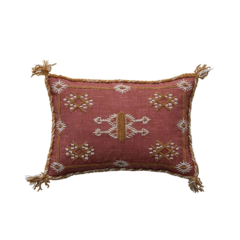 Hello Honey® Embroidered Rust & Orange Lumbar Pillow with Tassels
