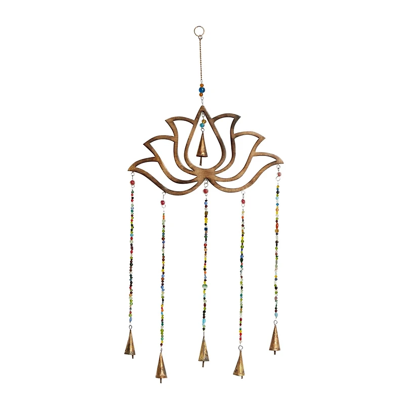 Gold Mango Wood Eclectic Style Windchime, 15" x 30"