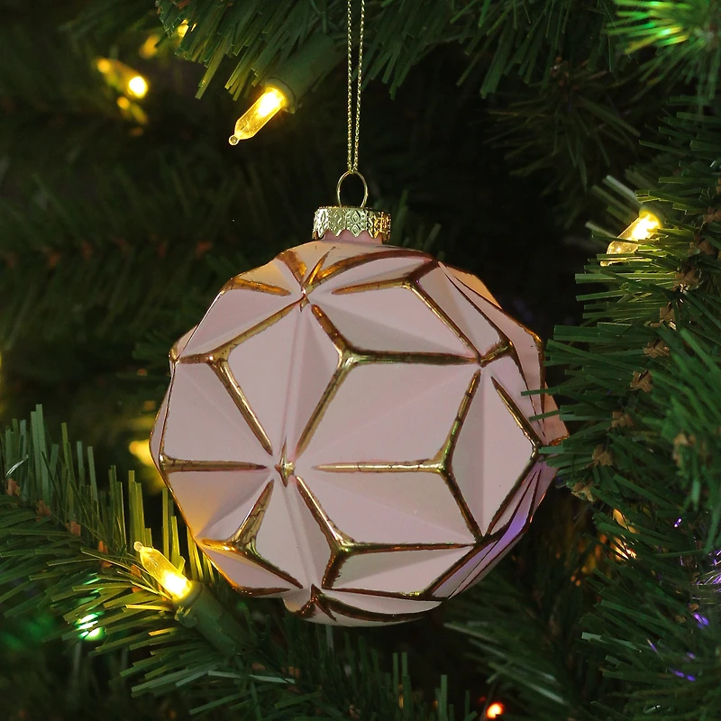 4" Pink & Gold Geometric Glass Ball Ornament