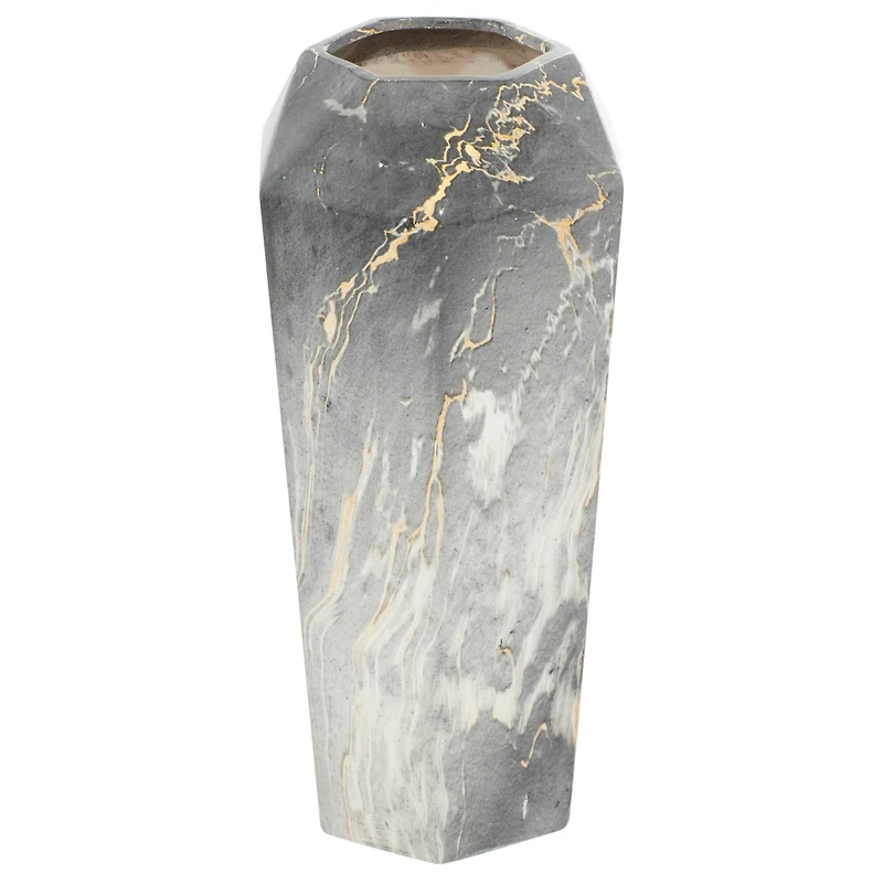 14" Black & White Marbled Ceramic Contemporary Vase