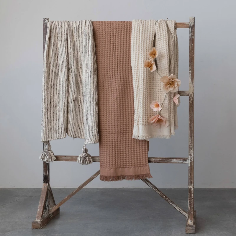 Hello Honey® Brown & Cream Cotton Throw Blanket with Oversized Tassels