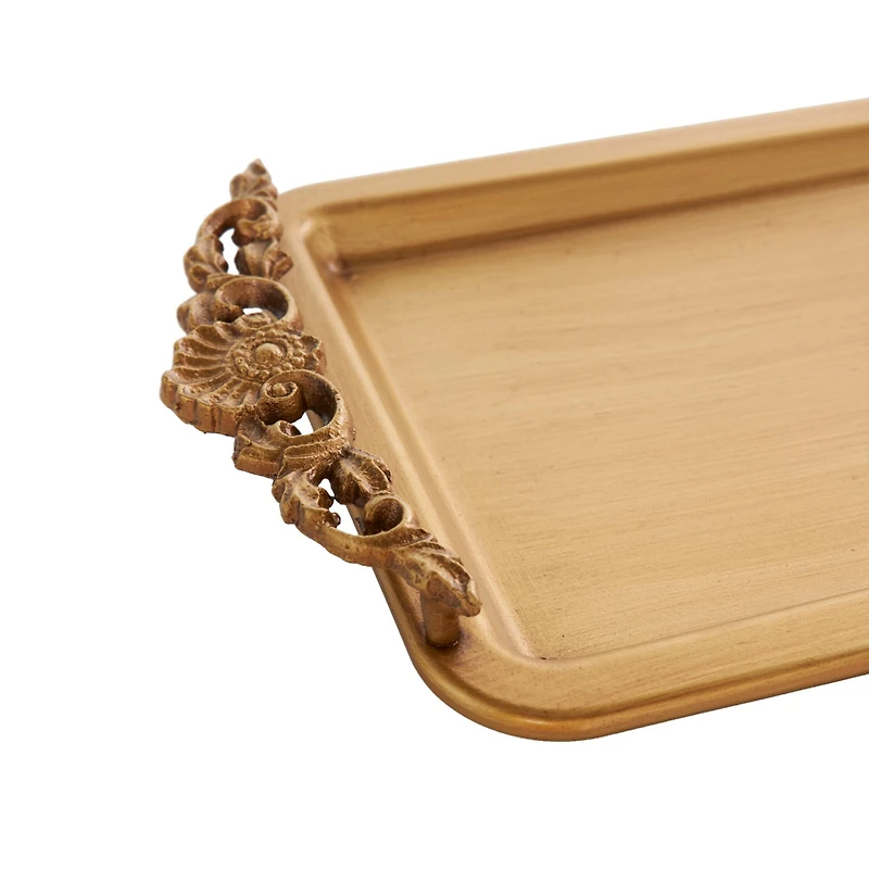 24" Bronze Brushed Metal Tray with Antique Scroll Handles