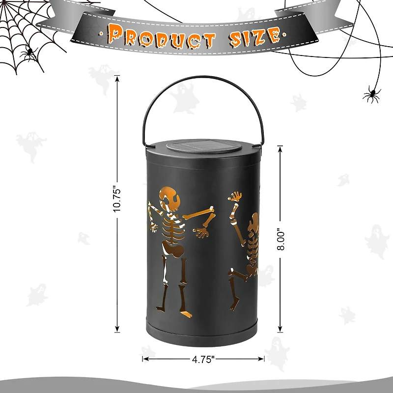 Glitzhome® 10.75" Halloween Metal Skeleton Solar Powered LED Lantern