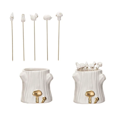 Hello Honey® White & Gold Forest Icon Appetizer Picks with Stump Holder Set