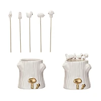 Hello Honey® White & Gold Forest Icon Appetizer Picks with Stump Holder Set