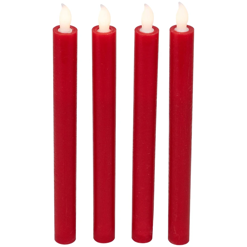 LED Flickering Flameless Taper Christmas Candles - 9.75" - Red - Set of 4