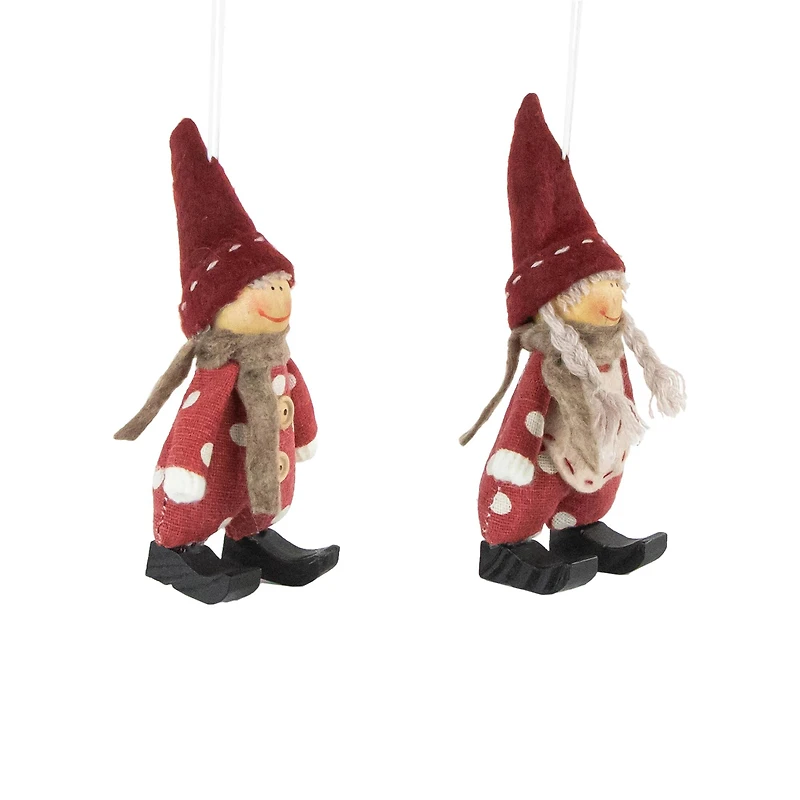 Red Polka Dot Boy & Girl Hanging Fabric Christmas Ornament Set