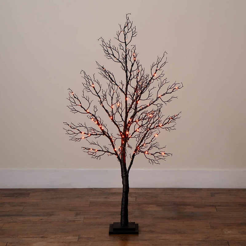 4ft. Pre-Lit Halloween Minimalist Twig Artificial Fall Tree with 160 Orange & Purple LED Lights