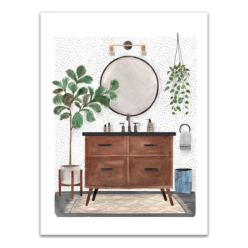 Midcentury Bathroom 12" x 16" Canvas Wall Art