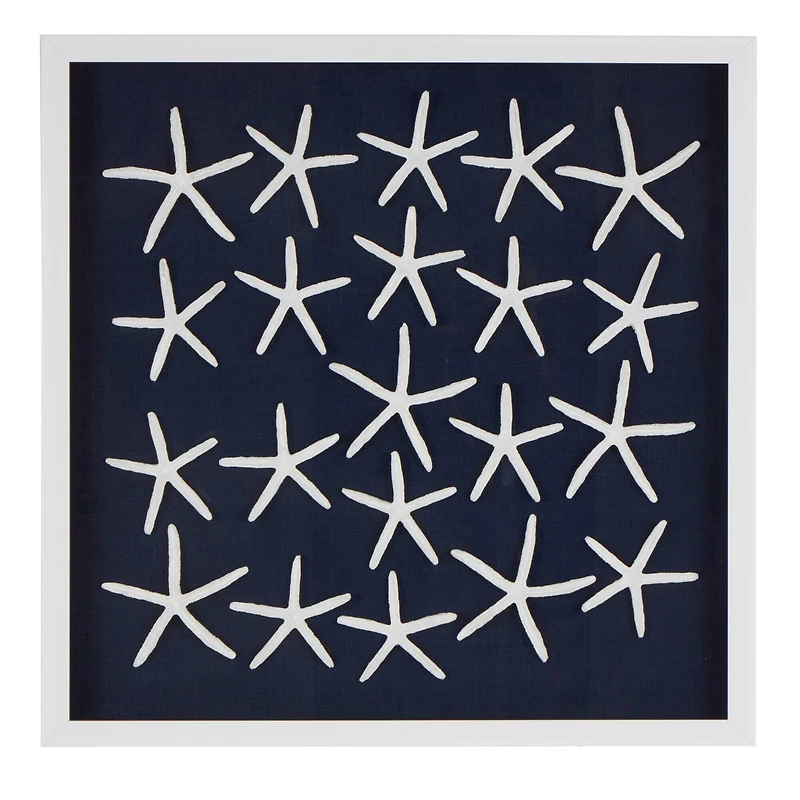 22" x 22" Dark Blue Resin Starfish Cluster Shadow Box with Linen Backing