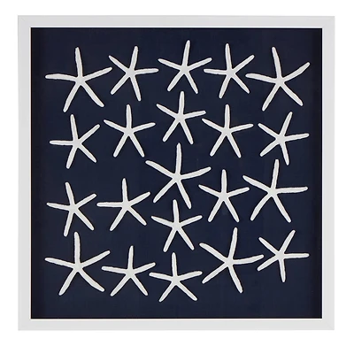 22" x 22" Dark Blue Resin Starfish Cluster Shadow Box with Linen Backing