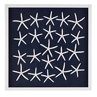 22" x 22" Dark Blue Resin Starfish Cluster Shadow Box with Linen Backing