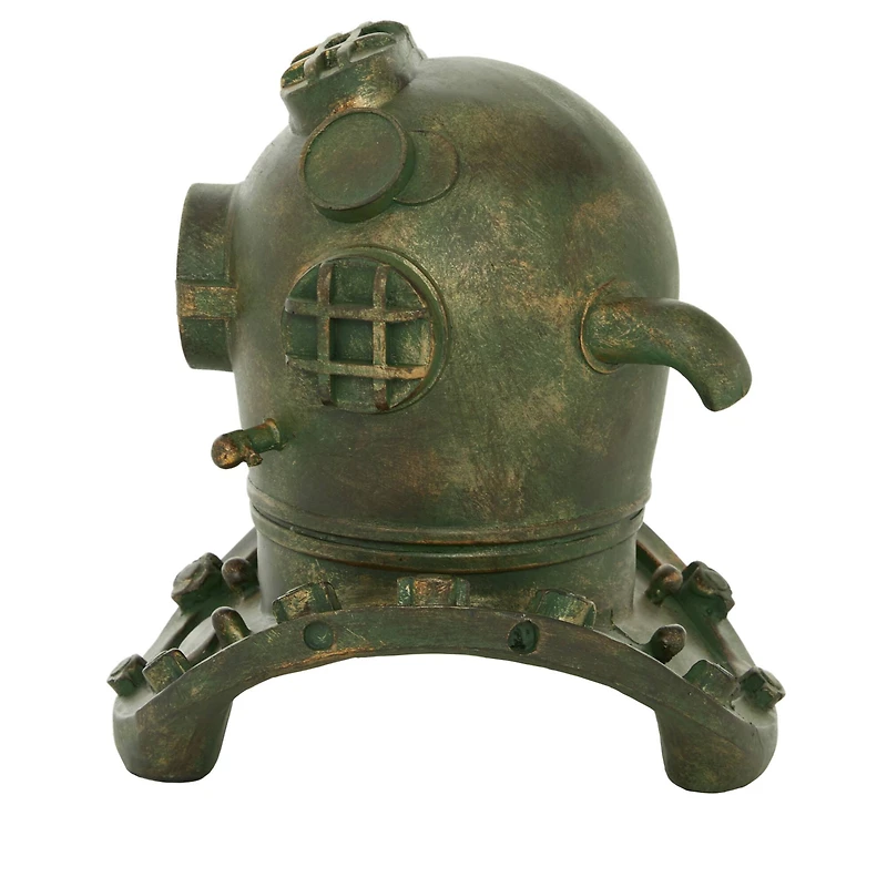 Bronze Polystone Coastal Decorative Antique Diving Helmet, 10" x 8" x 9"
