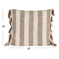 Hello Honey® Blue & Yellow Stripes on Cream Cotton Throw Pillow with Fringe