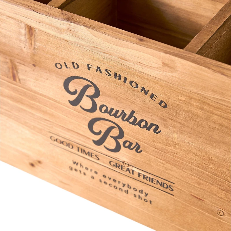 American Art Decor The Bourbon Bar Wood Crate Bottle Holder with Metal Handles - 7" x 14" x 8"