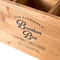 American Art Decor The Bourbon Bar Wood Crate Bottle Holder with Metal Handles - 7" x 14" x 8"