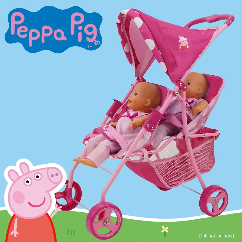 509 Crew Peppa Pig™ Pink and White Dots Doll Twin Stroller