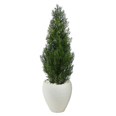 3.5ft. UV Resistant Mini Cedar Artificial Pine Tree in White Planter