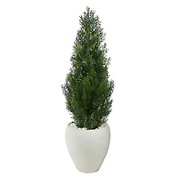 3.5ft. UV Resistant Mini Cedar Artificial Pine Tree in White Planter