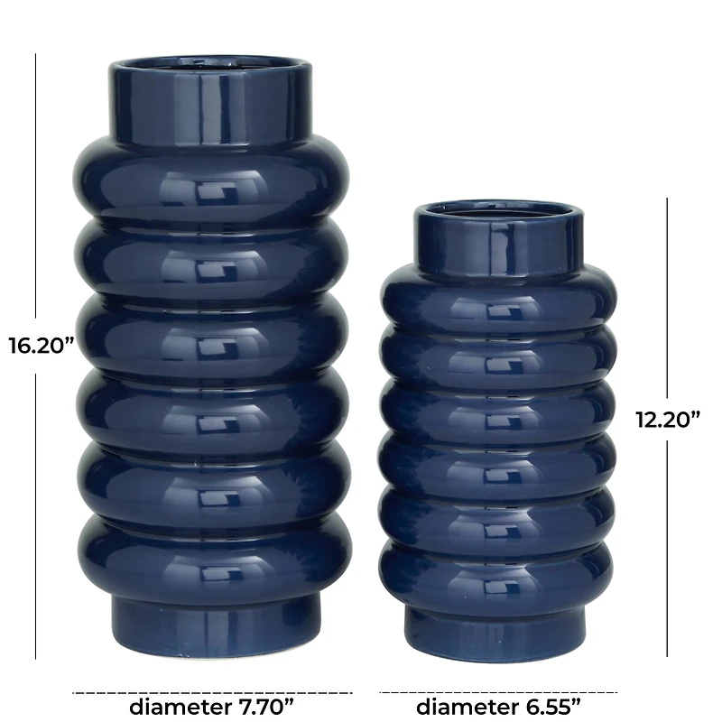 Dark Blue Ceramic Modern Vase, Set of 2" 16", 12"