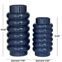 Dark Blue Ceramic Modern Vase, Set of 2" 16", 12"