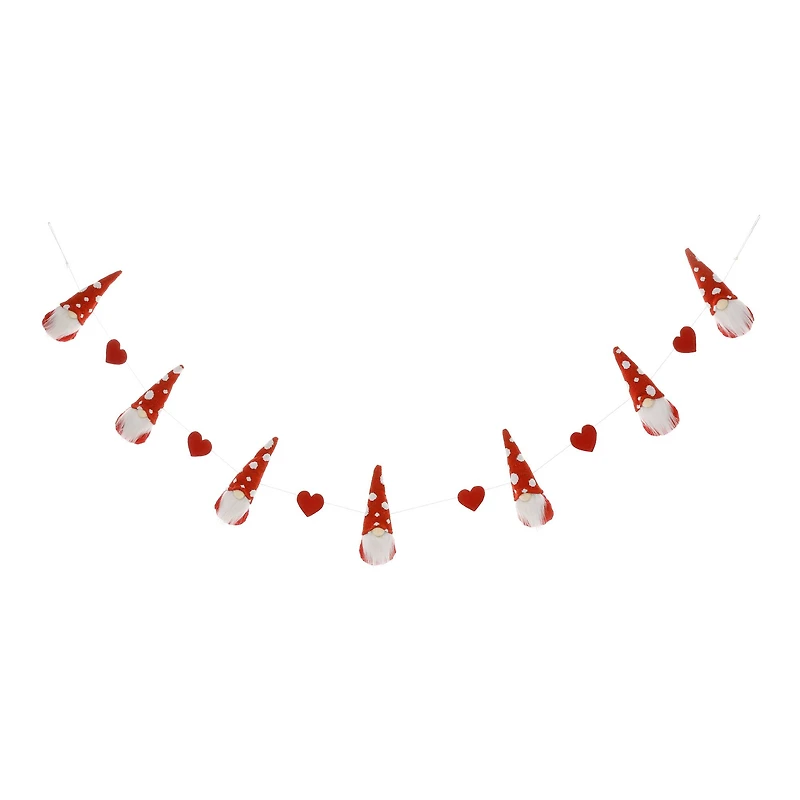 Glitzhome® 6ft. Fabric Valentine's Gnome & Heart Garland