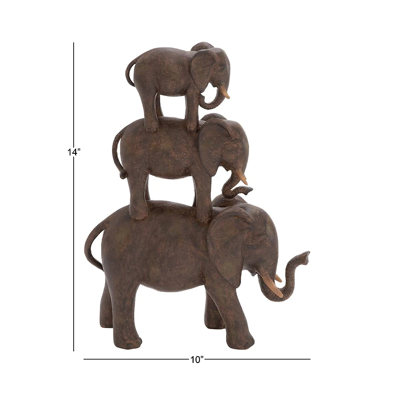 14" Brown Eclectic Elephant Sculpture