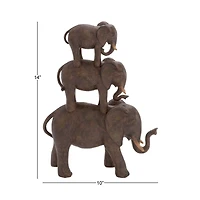14" Brown Eclectic Elephant Sculpture