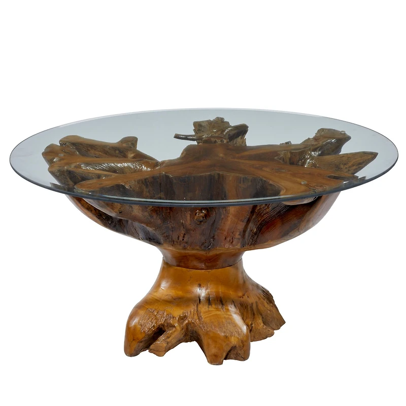 36" Brown Teak Wood Rustic Coffee Table