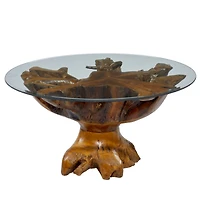 36" Brown Teak Wood Rustic Coffee Table