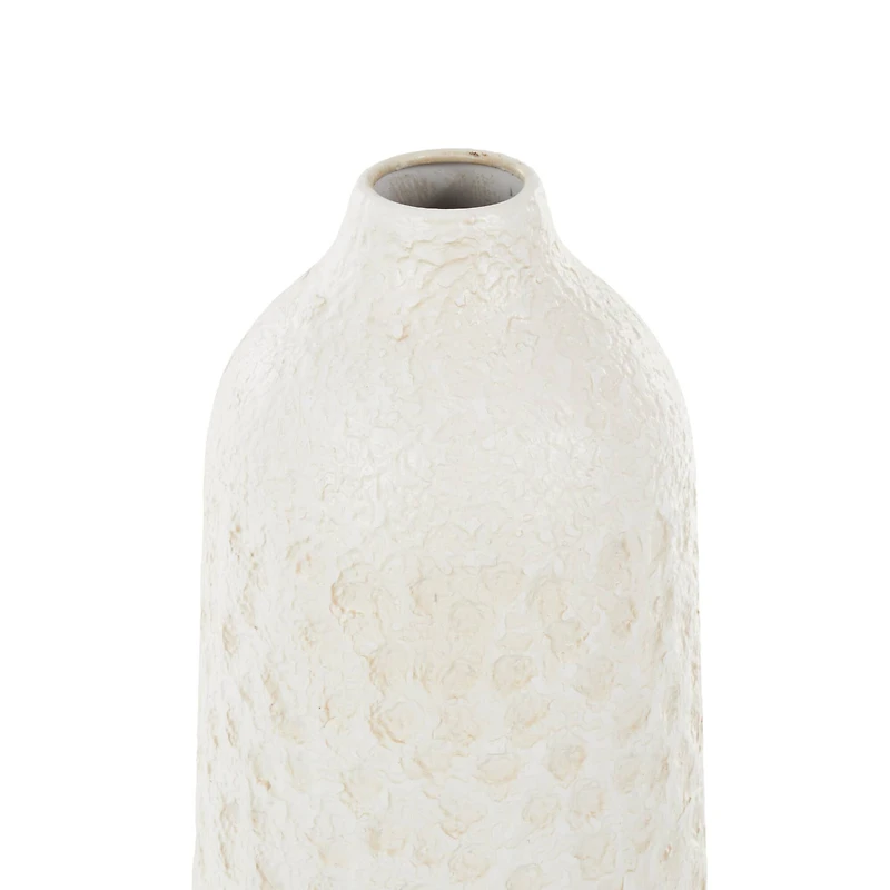 White Metal Textured Decorative Vase with Honeycomb Pattern Set