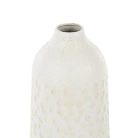 White Metal Textured Decorative Vase with Honeycomb Pattern Set