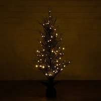 5ft. Pre-Lit LED Halloween Black Twig Artificial Fall Tree in Burlap Planter