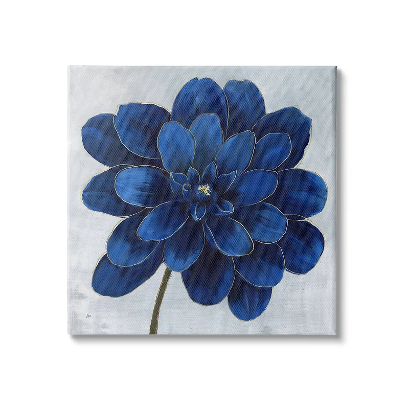 Stupell Industries Modern Deep Blue Floral Carnation Flower Petal Outline Canvas Wall Art