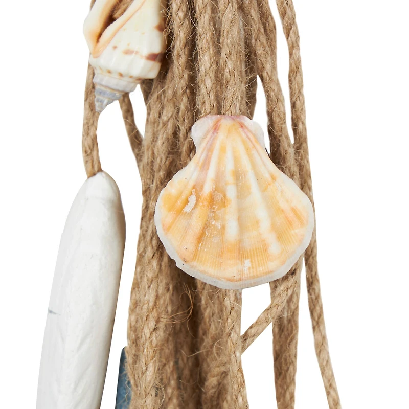 Brown Jute Rope Fish Hanging Wall Décor with Blue Starfish and Shell Accents