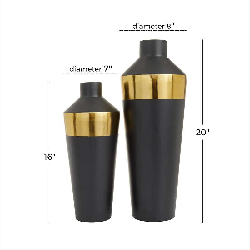 Black Metal Modern Vase, Set of 2" 20", 16"
