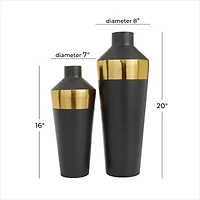 Black Metal Modern Vase, Set of 2" 20", 16"