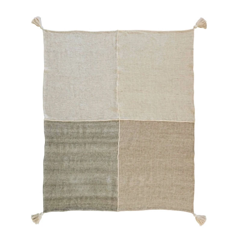 Hello Honey® Natural & Gray Patchwork Throw Blanket with Tassels