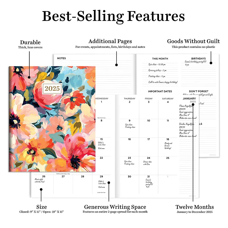 TF Publishing 2025 Impressionistic Flowers Large Monthly Planner