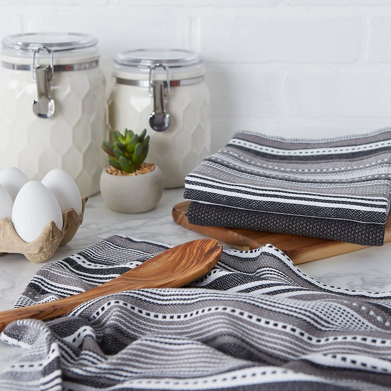 DII® Black Urban Stripe Dishtowel Set