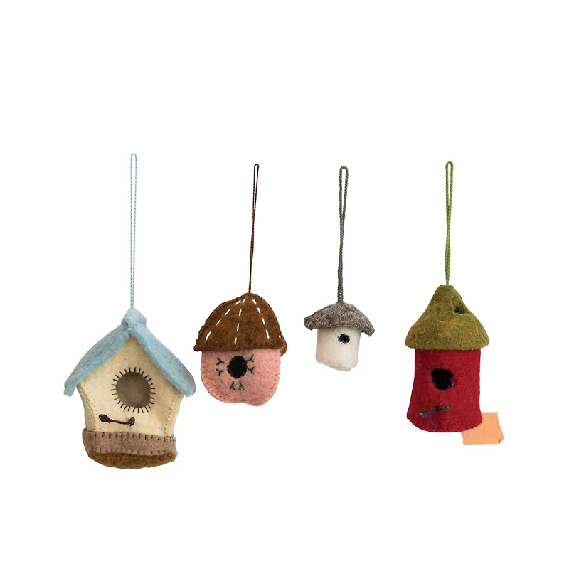 Hello Honey® Handmade Embroidered Wool Felt Birdhouse Ornaments Set