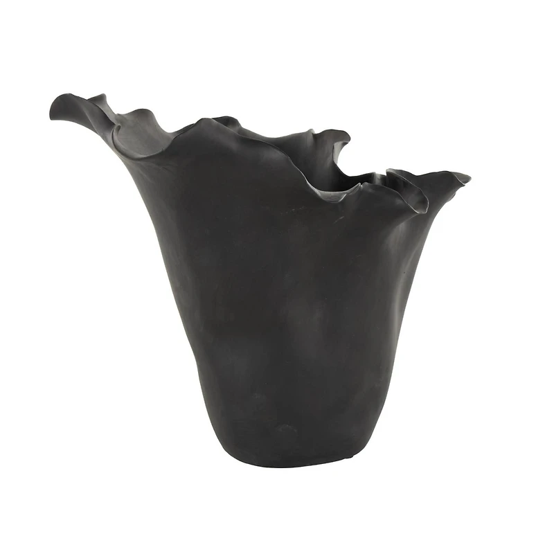 10" Black Abstract Floral Ceramic Vase